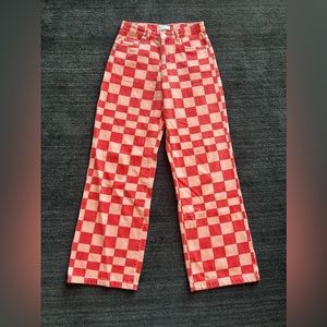 Pink/Red Checkered denim pants